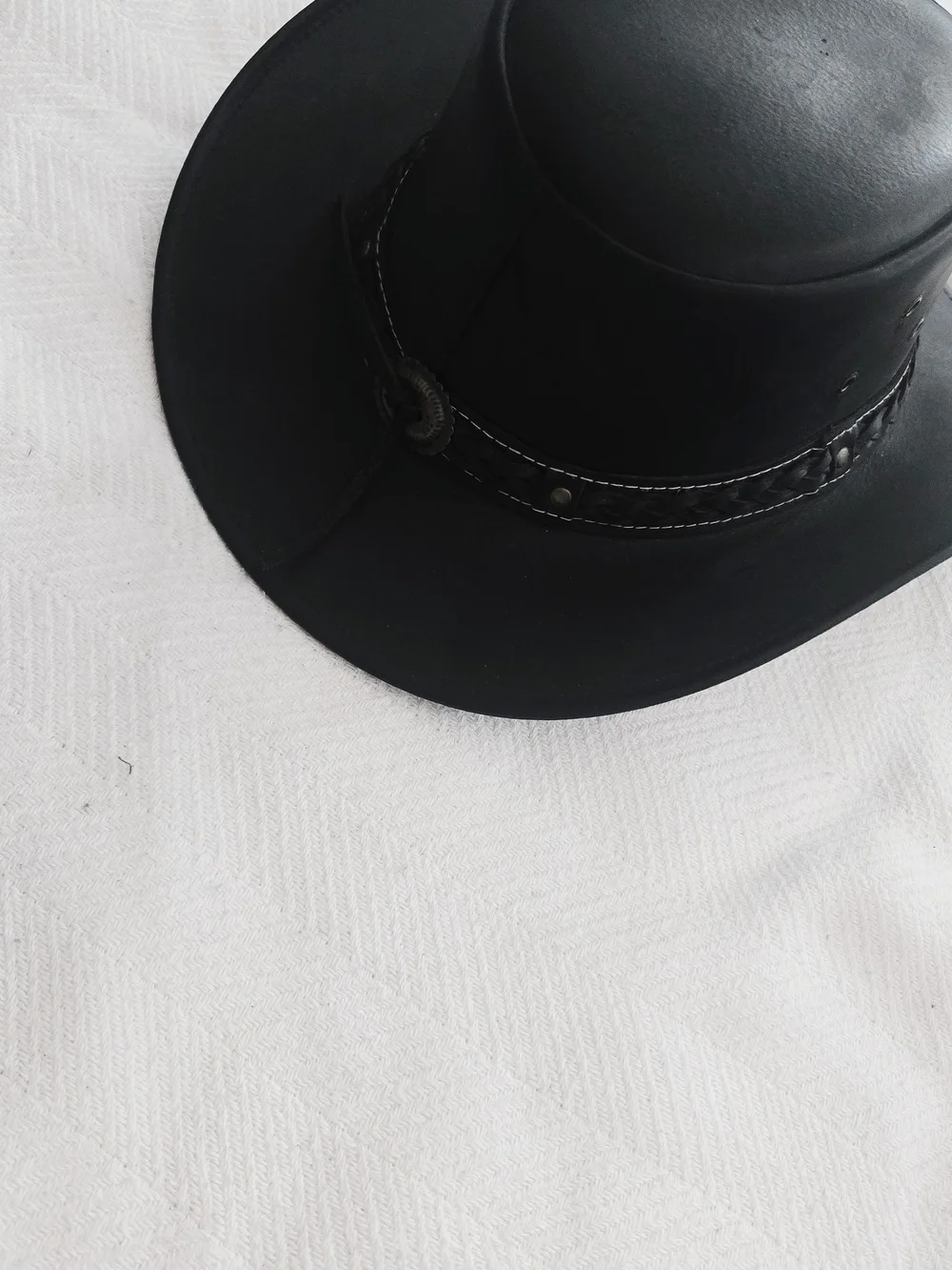 Classic Black Western-Style Leather Hat